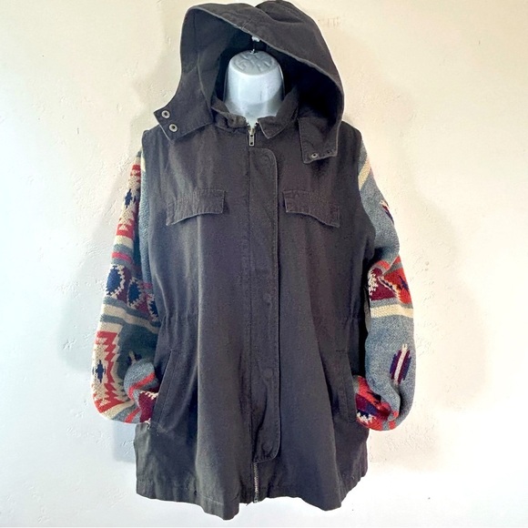 THREAD + SUPPLY Gray Military Utility Jacket Aztec Sleeves Size Large - Picture 6 of 14